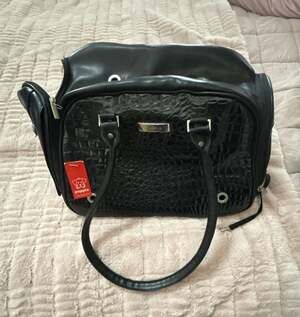 Puppia Black Crocodile Embossed Faux Leather Pet Carrier Travel Tote